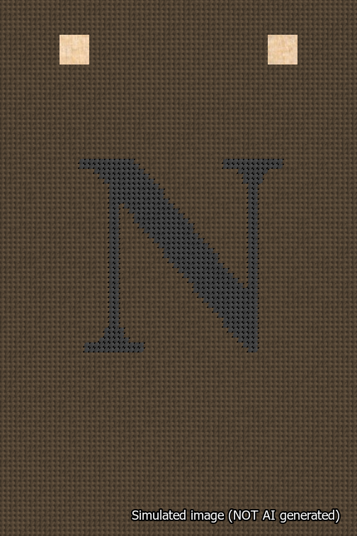 A simulated image of the stitched needlepoint design: Banner 18m Squared N Black on Brown. Not A.I. generated.