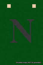 A simulated image of the stitched needlepoint design: Banner 18m Squared N Black on Green. Not A.I. generated.