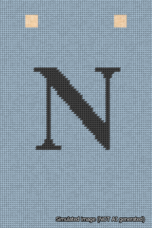A simulated image of the stitched needlepoint design: Banner 18m Squared N Black on Light Blue. Not A.I. generated.