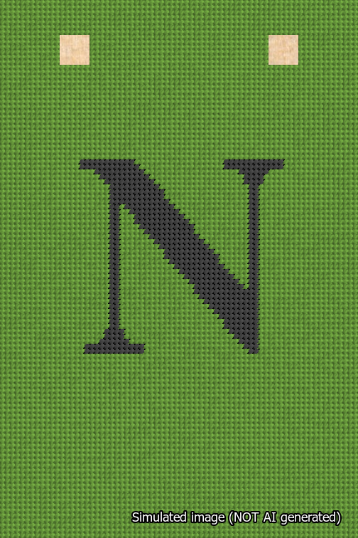 A simulated image of the stitched needlepoint design: Banner 18m Squared N Black on Light Green. Not A.I. generated.