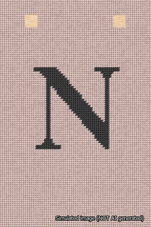 A simulated image of the stitched needlepoint design: Banner 18m Squared N Black on Pink. Not A.I. generated.