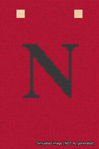 A simulated image of the stitched needlepoint design: Banner 18m Squared N Black on Red. Not A.I. generated.