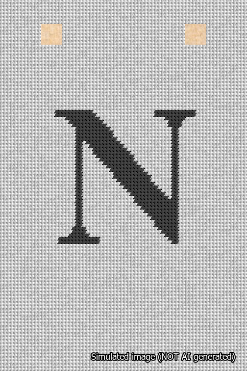 A simulated image of the stitched needlepoint design: Banner 18m Squared N Black on White. Not A.I. generated.