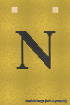 A simulated image of the stitched needlepoint design: Banner 18m Squared N Black on Yellow. Not A.I. generated.
