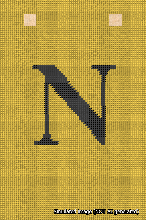 A simulated image of the stitched needlepoint design: Banner 18m Squared N Black on Yellow. Not A.I. generated.