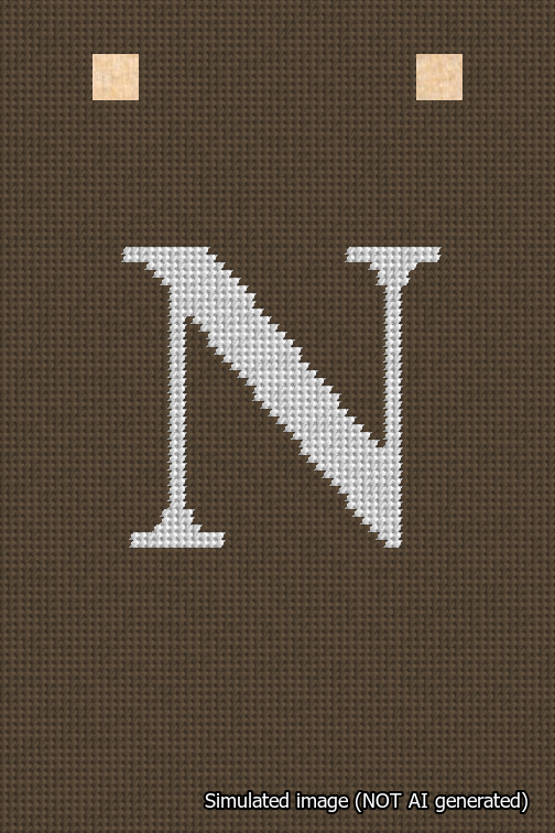 A simulated image of the stitched needlepoint design: Banner 18m Squared N White on Brown. Not A.I. generated.