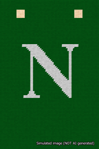 A simulated image of the stitched needlepoint design: Banner 18m Squared N White on Green. Not A.I. generated.