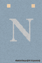 A simulated image of the stitched needlepoint design: Banner 18m Squared N White on Light Blue. Not A.I. generated.