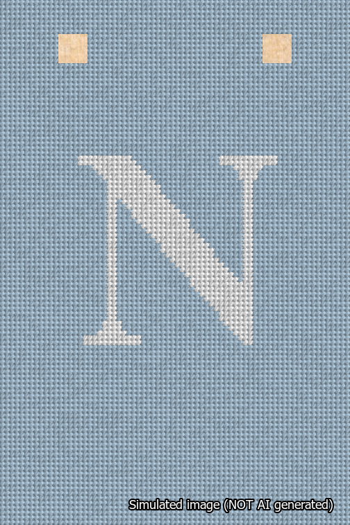 A simulated image of the stitched needlepoint design: Banner 18m Squared N White on Light Blue. Not A.I. generated.