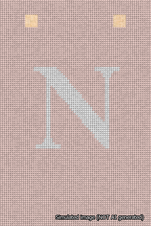 A simulated image of the stitched needlepoint design: Banner 18m Squared N White on Pink. Not A.I. generated.