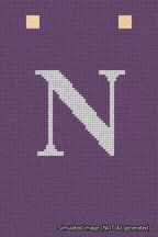 A simulated image of the stitched needlepoint design: Banner 18m Squared N White on Purple. Not A.I. generated.