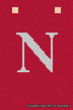 A simulated image of the stitched needlepoint design: Banner 18m Squared N White on Red. Not A.I. generated.