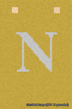 A simulated image of the stitched needlepoint design: Banner 18m Squared N White on Yellow. Not A.I. generated.