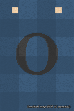A simulated image of the stitched needlepoint design: Banner 18m Squared O Black on Blue. Not A.I. generated.