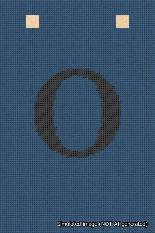 A simulated image of the stitched needlepoint design: Banner 18m Squared O Black on Blue. Not A.I. generated.