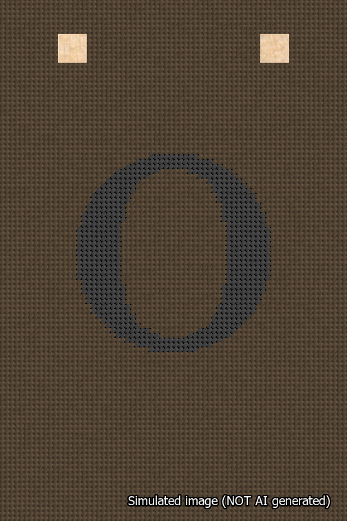 A simulated image of the stitched needlepoint design: Banner 18m Squared O Black on Brown. Not A.I. generated.