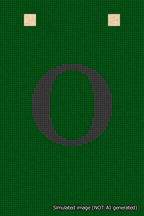A simulated image of the stitched needlepoint design: Banner 18m Squared O Black on Green. Not A.I. generated.