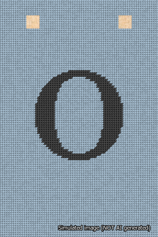 A simulated image of the stitched needlepoint design: Banner 18m Squared O Black on Light Blue. Not A.I. generated.