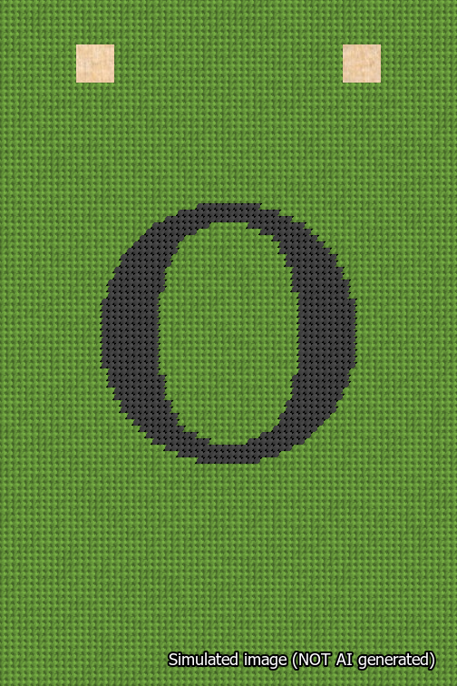 A simulated image of the stitched needlepoint design: Banner 18m Squared O Black on Light Green. Not A.I. generated.