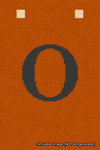 A simulated image of the stitched needlepoint design: Banner 18m Squared O Black on Orange. Not A.I. generated.