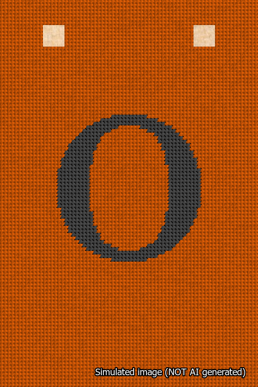 A simulated image of the stitched needlepoint design: Banner 18m Squared O Black on Orange. Not A.I. generated.