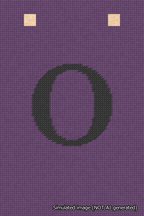 A simulated image of the stitched needlepoint design: Banner 18m Squared O Black on Purple. Not A.I. generated.
