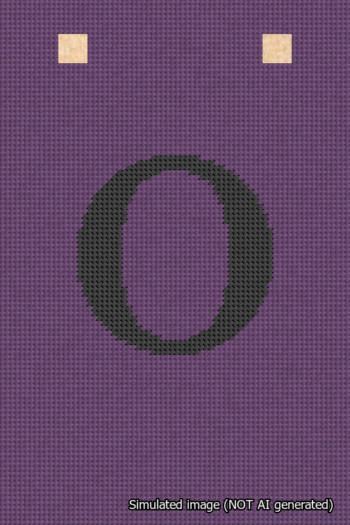A simulated image of the stitched needlepoint design: Banner 18m Squared O Black on Purple. Not A.I. generated.