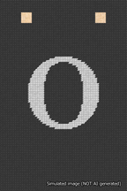 A simulated image of the stitched needlepoint design: Banner 18m Squared O White on Black. Not A.I. generated.