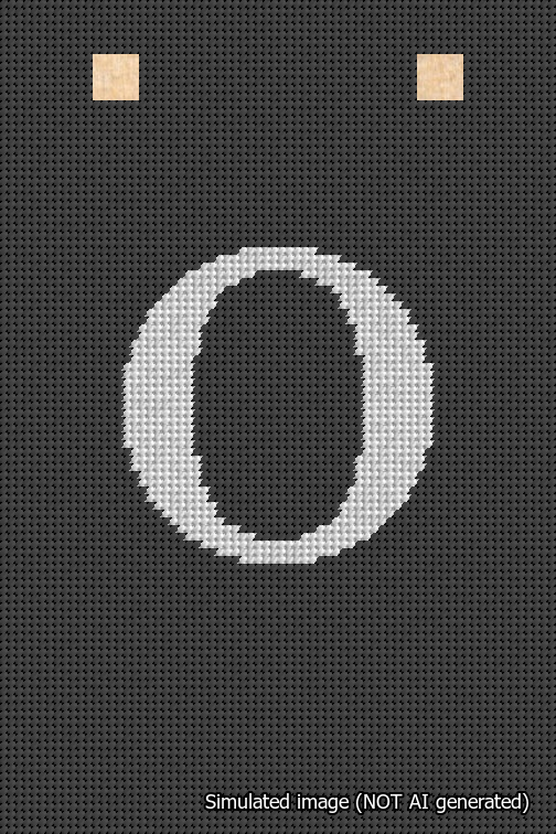 A simulated image of the stitched needlepoint design: Banner 18m Squared O White on Black. Not A.I. generated.