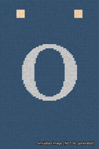 A simulated image of the stitched needlepoint design: Banner 18m Squared O White on Blue. Not A.I. generated.
