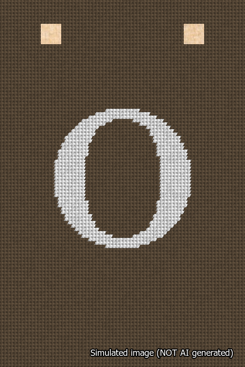 A simulated image of the stitched needlepoint design: Banner 18m Squared O White on Brown. Not A.I. generated.