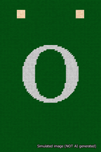 A simulated image of the stitched needlepoint design: Banner 18m Squared O White on Green. Not A.I. generated.