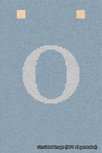 A simulated image of the stitched needlepoint design: Banner 18m Squared O White on Light Blue. Not A.I. generated.