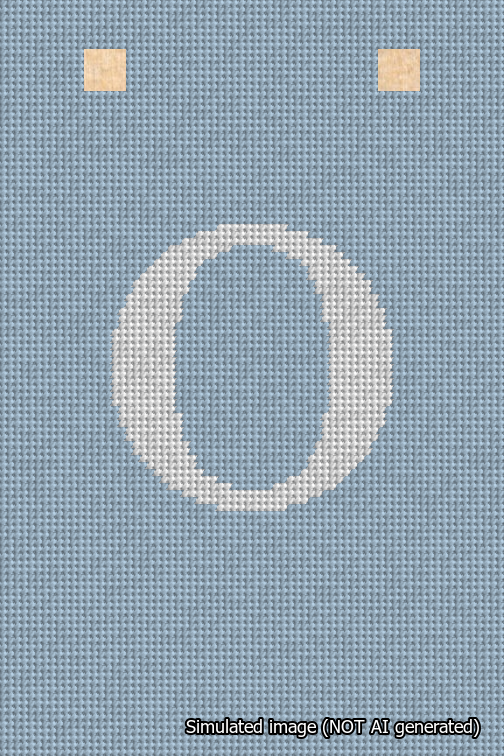 A simulated image of the stitched needlepoint design: Banner 18m Squared O White on Light Blue. Not A.I. generated.