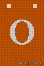 A simulated image of the stitched needlepoint design: Banner 18m Squared O White on Orange. Not A.I. generated.