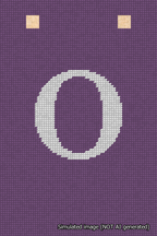 A simulated image of the stitched needlepoint design: Banner 18m Squared O White on Purple. Not A.I. generated.