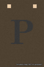 A simulated image of the stitched needlepoint design: Banner 18m Squared P Black on Brown. Not A.I. generated.