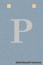 A simulated image of the stitched needlepoint design: Banner 18m Squared P White on Light Blue. Not A.I. generated.