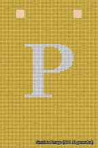 A simulated image of the stitched needlepoint design: Banner 18m Squared P White on Yellow. Not A.I. generated.