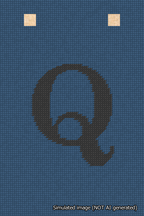 A simulated image of the stitched needlepoint design: Banner 18m Squared Q Black on Blue. Not A.I. generated.