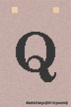 A simulated image of the stitched needlepoint design: Banner 18m Squared Q Black on Pink. Not A.I. generated.