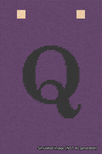A simulated image of the stitched needlepoint design: Banner 18m Squared Q Black on Purple. Not A.I. generated.