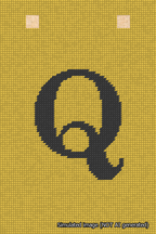 A simulated image of the stitched needlepoint design: Banner 18m Squared Q Black on Yellow. Not A.I. generated.