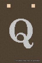 A simulated image of the stitched needlepoint design: Banner 18m Squared Q White on Brown. Not A.I. generated.