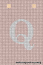 A simulated image of the stitched needlepoint design: Banner 18m Squared Q White on Pink. Not A.I. generated.