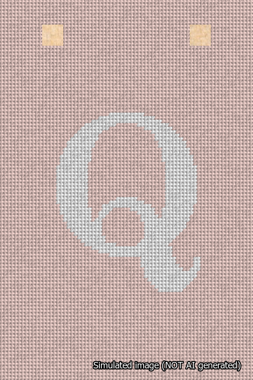 A simulated image of the stitched needlepoint design: Banner 18m Squared Q White on Pink. Not A.I. generated.