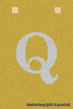 A simulated image of the stitched needlepoint design: Banner 18m Squared Q White on Yellow. Not A.I. generated.