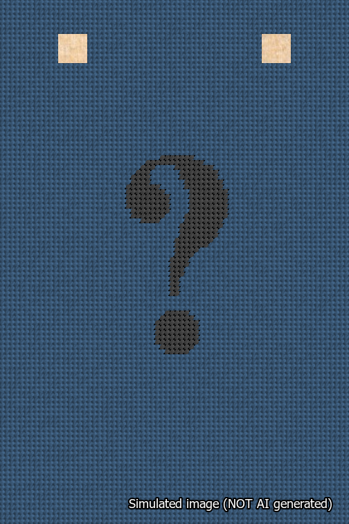 A simulated image of the stitched needlepoint design: Banner 18m Squared Question Black on Blue. Not A.I. generated.