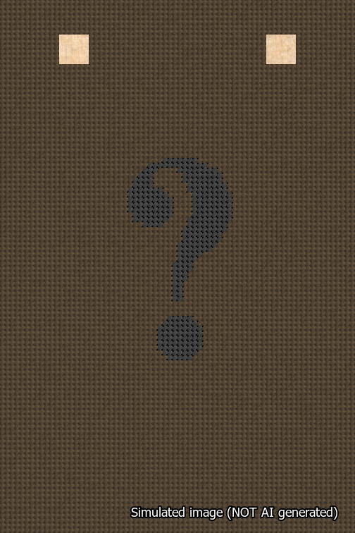 A simulated image of the stitched needlepoint design: Banner 18m Squared Question Black on Brown. Not A.I. generated.