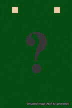 A simulated image of the stitched needlepoint design: Banner 18m Squared Question Black on Green. Not A.I. generated.